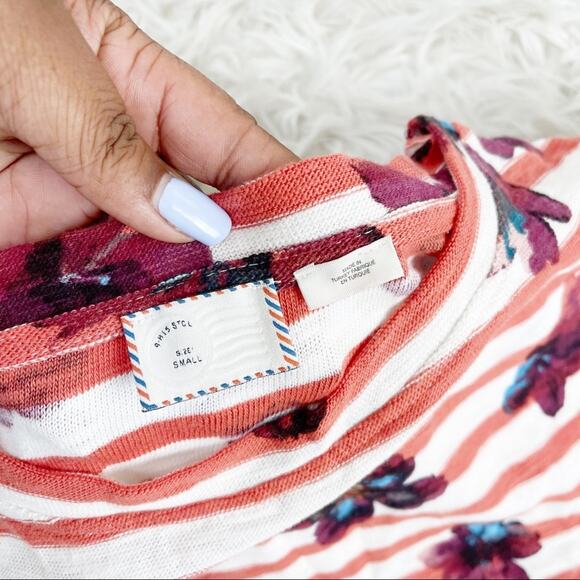 Anthropologie Women's Postmark Striped Floral Red Side Tie Top‎ Size Small - Picture 3 of 5